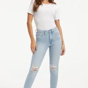 Good American Women's Good Legs Cropped Raw Hem Jeans in Indigo148 - Blue Size 8